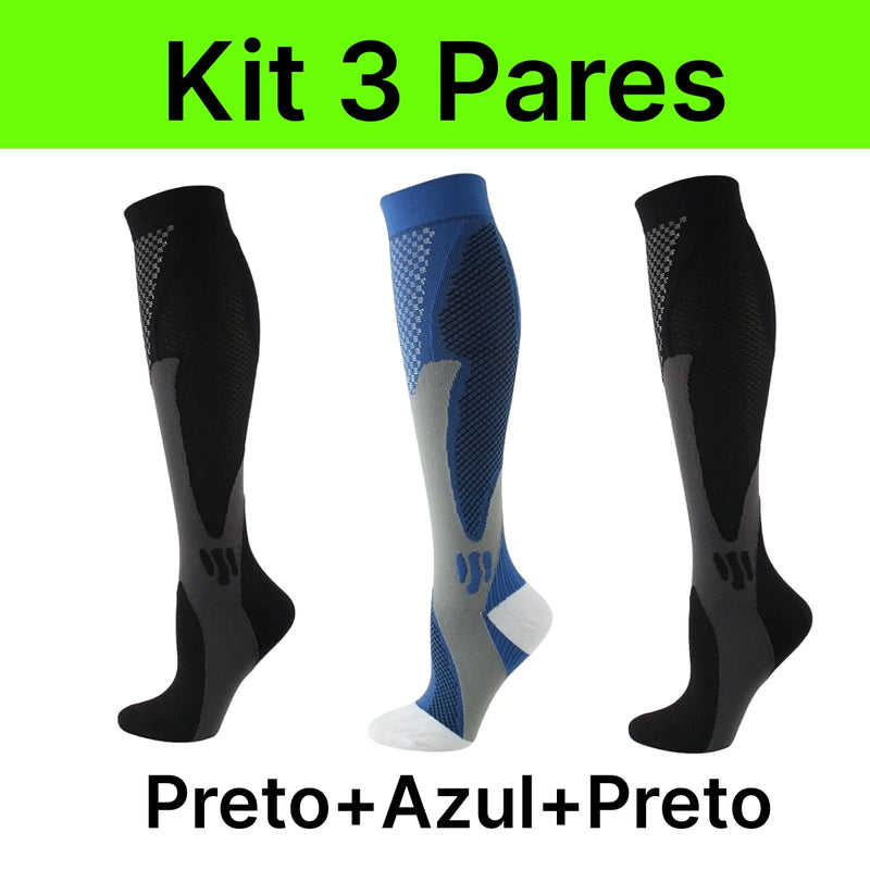 Kit com 3 Meias de Compressão – Performance, Conforto e Alívio para Suas Pernas!